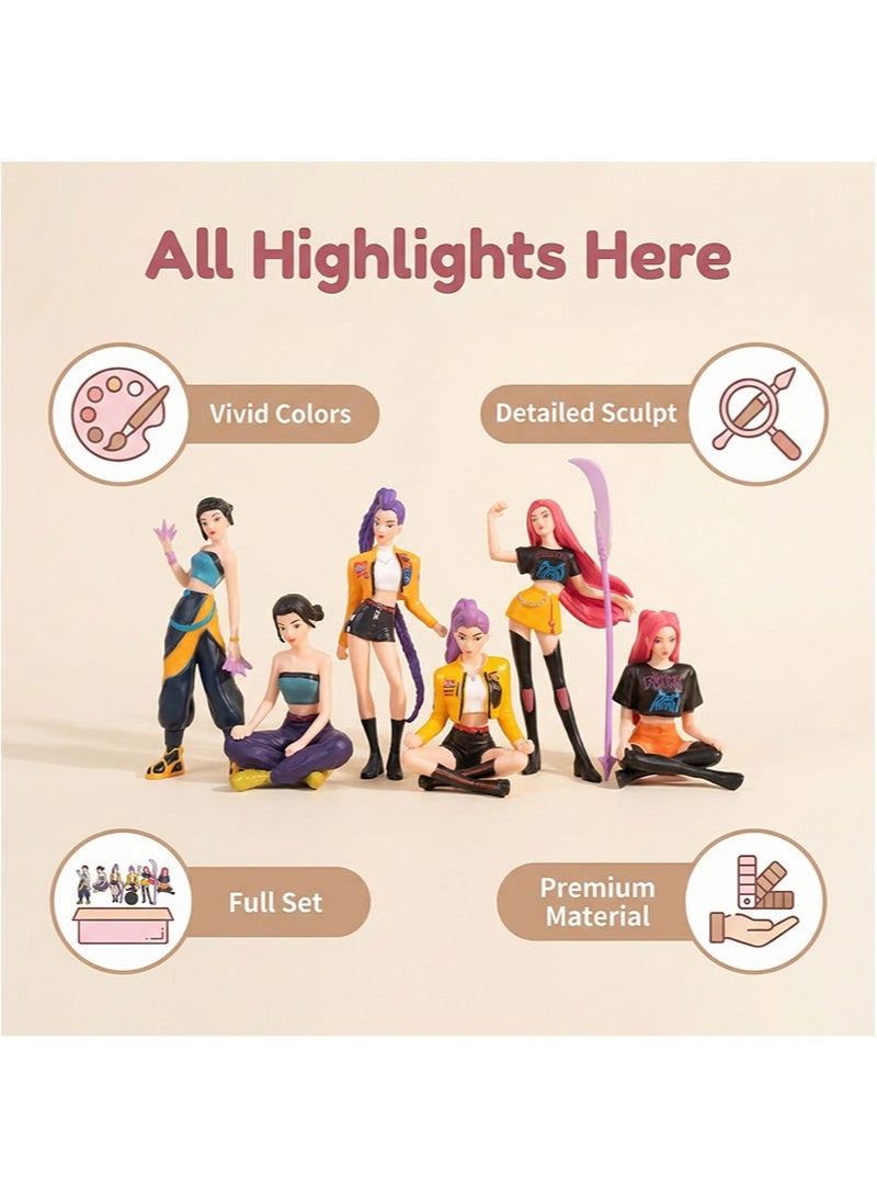 KPop Demon Hunters 6PCS K Pop Demon Hunter Girl Group Figurine Model SetTrendy Toy Collectible Desktop Decoration - Image 2